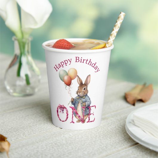 初めての誕生日 うさぎ カラフル 風船 紙コップ (インサイチュ)