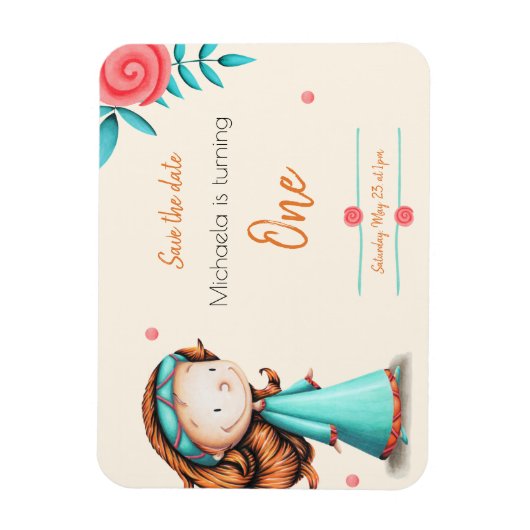 初めての誕生日 かわいいプリンセス 保存日付 マグネット (縦)