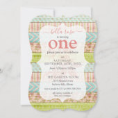 初めての誕生日 シャビー シック ローズ コテージ ウッド フラワー 招待状 (正面)