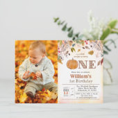 初めての誕生日　パンプキン　 rustic リーフ　招待状 招待状 (スタンド正面)