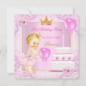 初めての誕生日 プリンセス ティアラ 女の子 ピンク ブロンド 招待状 (正面)