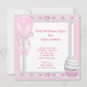 初めての誕生日 女の子 ピンク 赤ちゃん 水玉 招待状 (裏面)