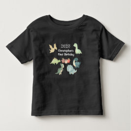 初めての誕生日 水彩 かわいい恐竜 黒 トドラーTシャツ
