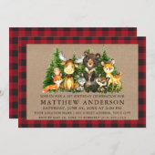 初めての誕生日 水彩 森の動物 ラスティック 招待状 (正面/裏面)