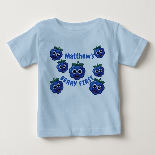初めての誕生日　男の子　ブルーベリー　１歳 ベビーTシャツ (正面)