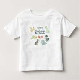 初めての誕生日 赤ちゃん かわいい 恐竜 水彩画 白 トドラーTシャツ