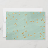 初めての誕生日、金のグリッターコンフェッティ、ミントグリーン 招待状 (裏面)