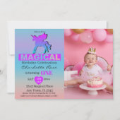 初めての誕生日 魔法のユニコーン ピンク ブルー 招待状 (正面)