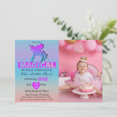 初めての誕生日 魔法のユニコーン ピンク ブルー 招待状 (スタンド正面)