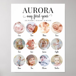 初めての誕生日　1年間の成長記録 フォトコラージュ ポスター