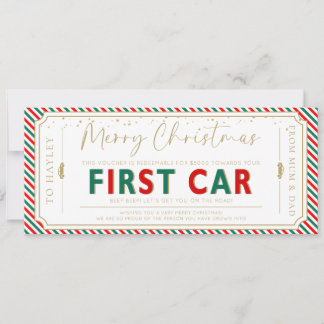 初めての車のクリスマスギフトバウチャーカード 招待状