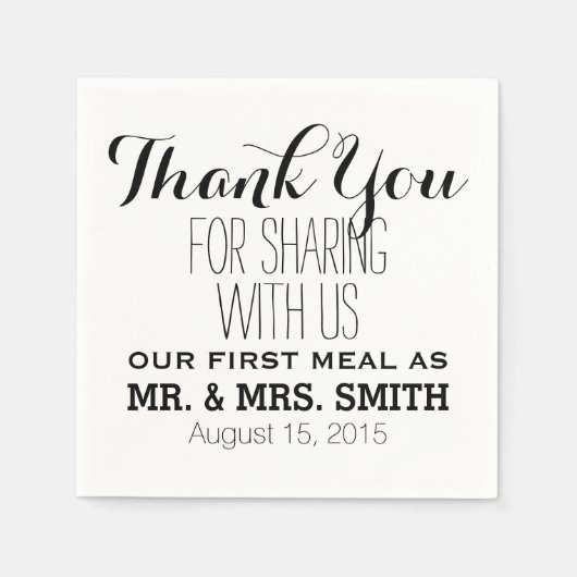 初めての食事を一緒にしてくれてあり結婚がとう スタンダードカクテルナプキン (正面)