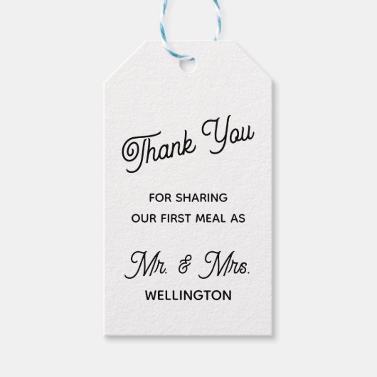 初めての食事を分かち合ってくれてありがとう結婚。 ギフトタグ (正面)