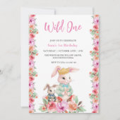 初めての1歳の誕生日 ワイルドワンフラワーパーティー 招待状 (正面)
