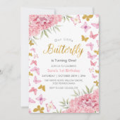 初めての1歳の誕生日 水彩蝶と花 招待状 (正面)