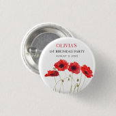 初めての1歳誕生日パーティーポピーの赤ちゃん女の子 缶バッジ (正面&裏面)