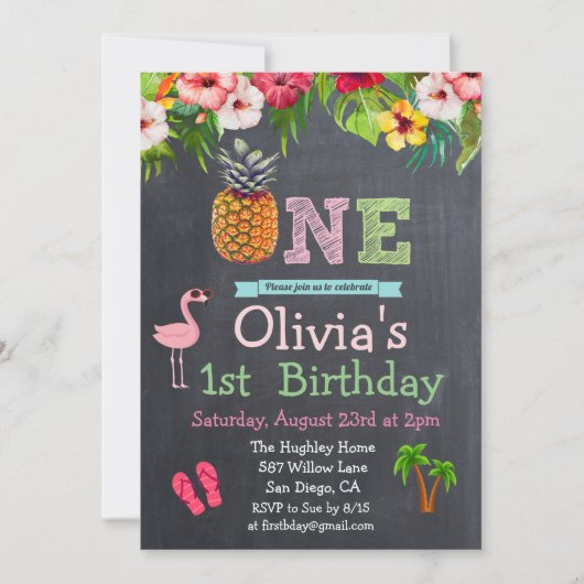 初めての1歳誕生日 アロハロウパトロピカル招待状 招待状 (正面)