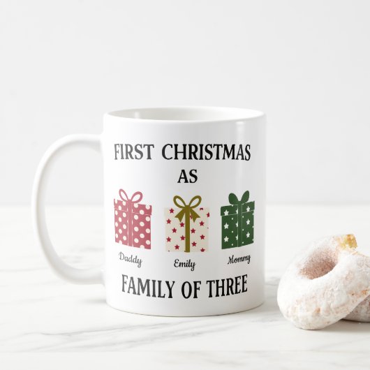 初めての3人家族のクリスマス ギフト コーヒーマグカップ (ドーナツ)