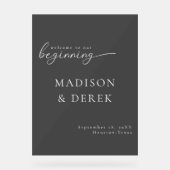 「初めにようこそ」の結婚ブラック アクリルサイン (正面)