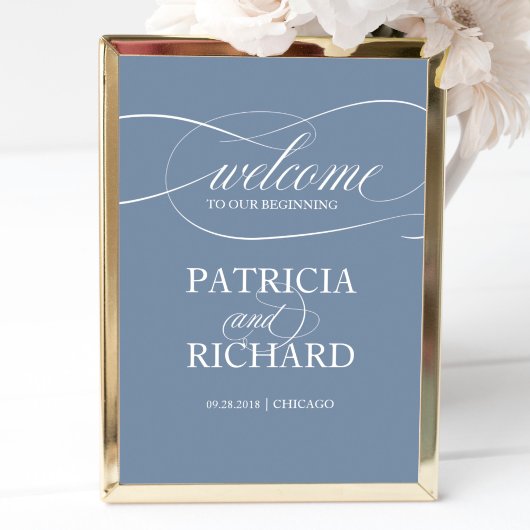 初めにようこそ |埃っぽい青いサイン ポスター