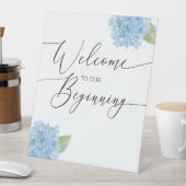 初めのアジサイのペデスタルサインへようこそ 台座サイン (インサイチュ)