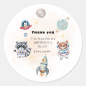 初めの太陽一周お誕生日 スペース 動物たち ラウンドシール (正面)