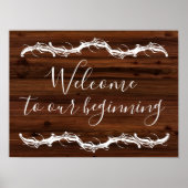 初めの素朴な木の看板結婚へようこそ ポスター (正面)