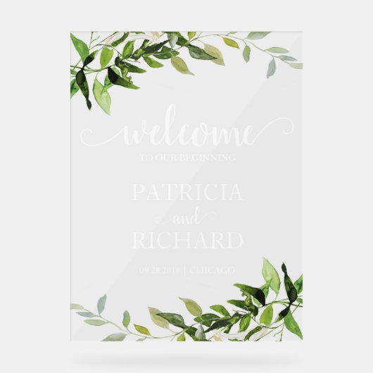 初めの緑へようこそ結婚。 アクリルサイン (正面)