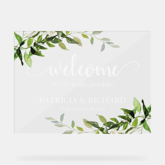 初めの緑へようこそ結婚。 アクリルサイン (正面)