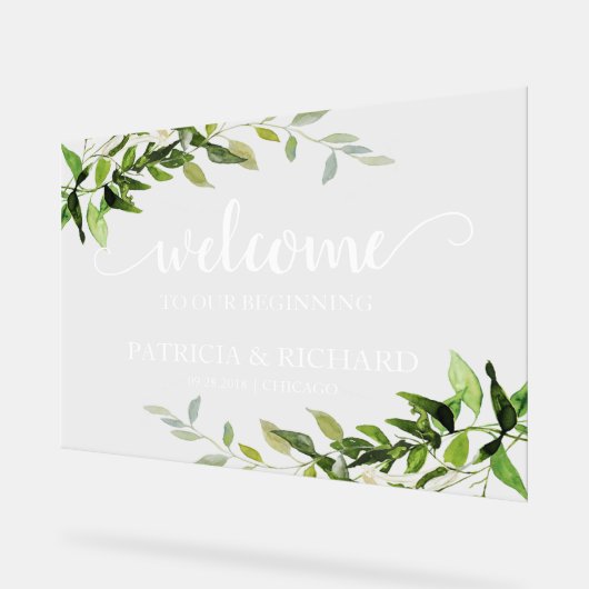 初めの緑へようこそ結婚。 アクリルサイン (傾斜)