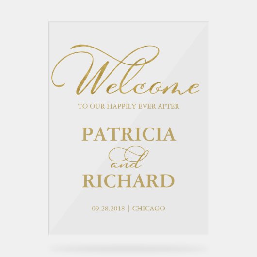 初めの金ゴールドのサイン結婚へようこそ アクリルサイン (正面)