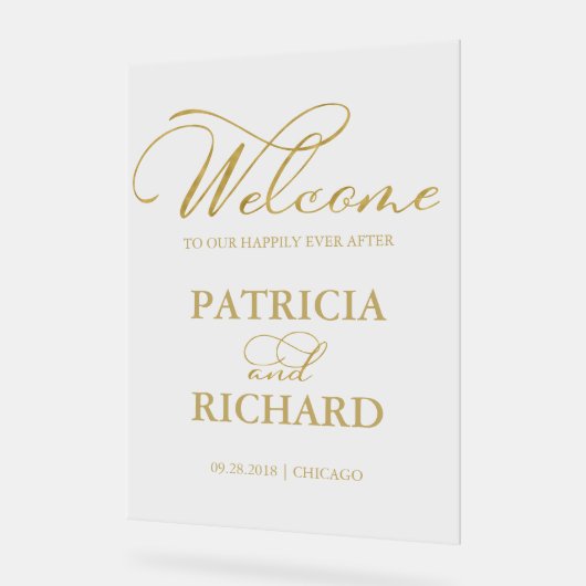 初めの金ゴールドのサイン結婚へようこそ アクリルサイン (傾斜)