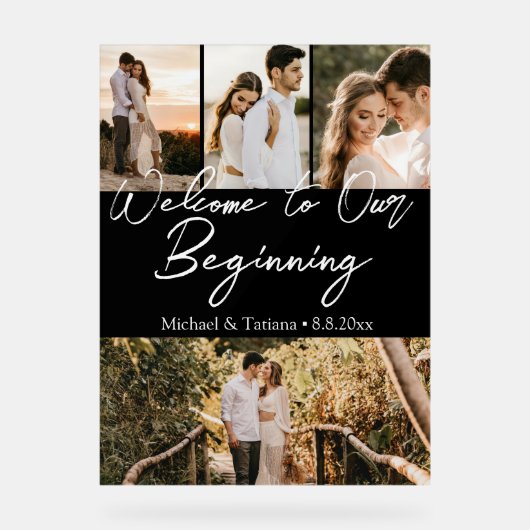 初めの4枚の写真結婚ブラックへようこそ アクリルサイン (正面)