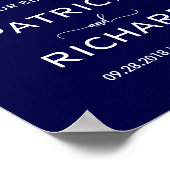 初めへようこそ |ネイビー結婚ブルーの標識 ポスター (角)