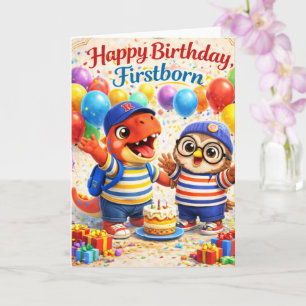 初めましての誕生日おめでとう かわいい恐竜とフクロウのca カード