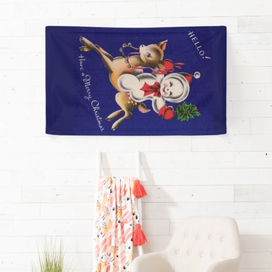 初めまして!トナカイのメリークリスマス雪だるま 横断幕 (インサイチュ)