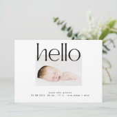 初めまして |ブラックはっきりしたモダン文字誕生announ 案内状 (スタンド正面)