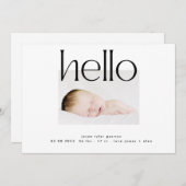 初めまして |ブラックはっきりしたモダン文字誕生announ 案内状 (正面/裏面)