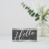 初めまして |プロフェッショナルモダンスクリプト黒グリッター 名刺 (スタンド正面)