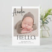 初めまして | ミニマモダンリストシンプルベビー写真誕生 案内状 (スタンド正面)