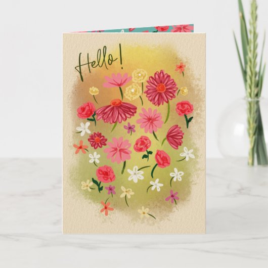 初めまして!小かわいらし手桃色絵を描の花 サンキューカード (正面)