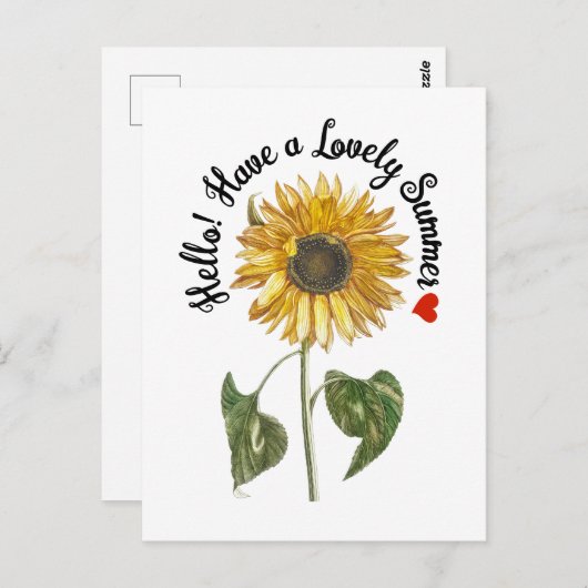 初めまして!素敵な夏を過ごす – ヴィンテージひまわり ポストカード (正面/裏面)