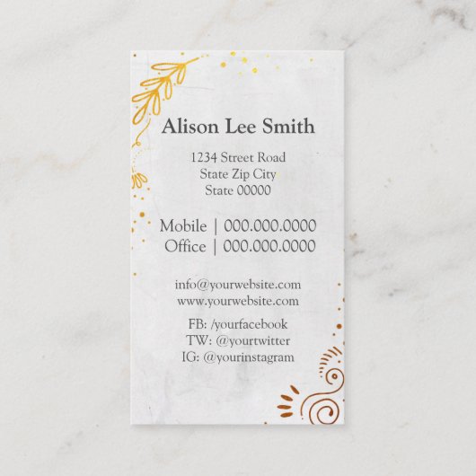 初めまして!金ゴールドオーナメント 名刺 (裏面)