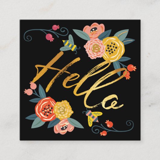 初めまして | 鮮やかフローラワイルドフラワー&ハニービー スクエア名刺 (正面)