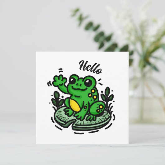 初めまして | Frog on Lily Pad Hand Drawn (スタンド正面)