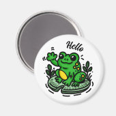 初めまして | Frog on Lily Pad Hand Drawn マグネット (正面/裏面)