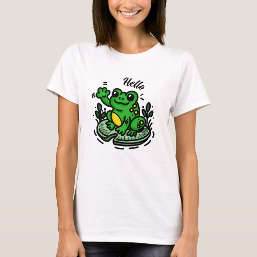 初めまして | Frog on Lily Pad Hand Drawn Tシャツ (正面)