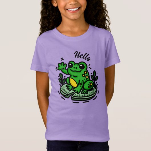 初めまして | Frog on Lily Pad Hand Drawn Tシャツ (正面)