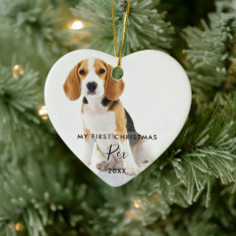 初クリスマス2匹の犬と猫の写真 セラミックオーナメント