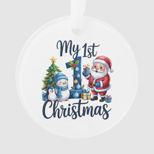 初クリスマス 青い 赤ちゃん 男の子 クリスマス スノーマン オーナメント (正面)